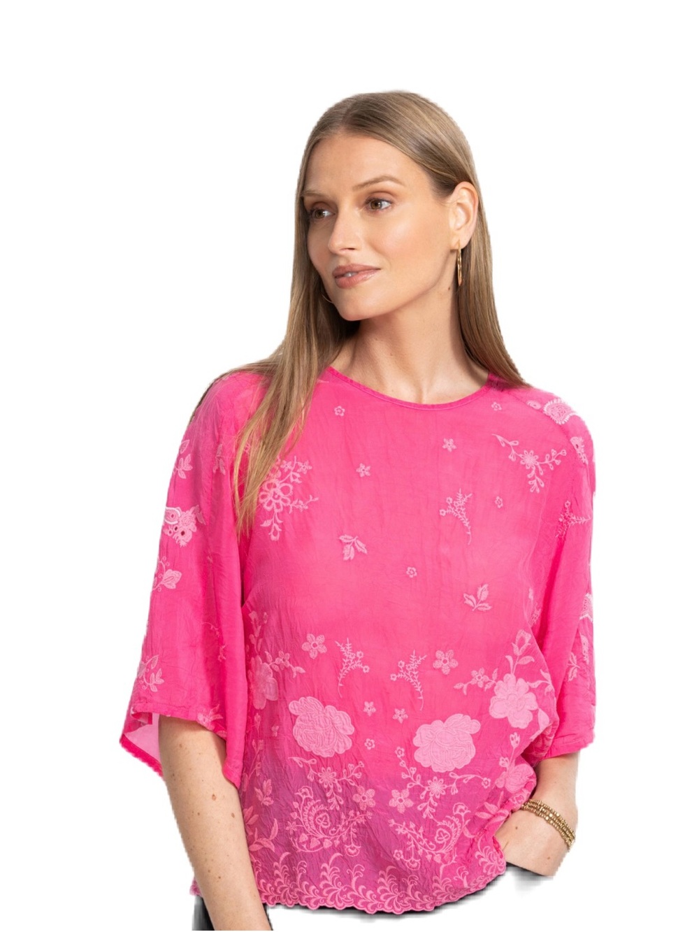 JOHNNY WAS NWT Jonet Blouse  Raspberry Sorbet Floral Embroidered Boho Size XS